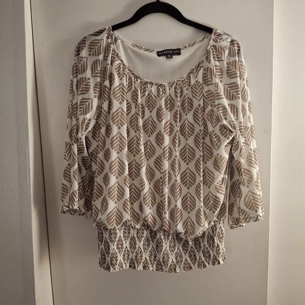 Harper 241 Women's Brown Leaf Print Top